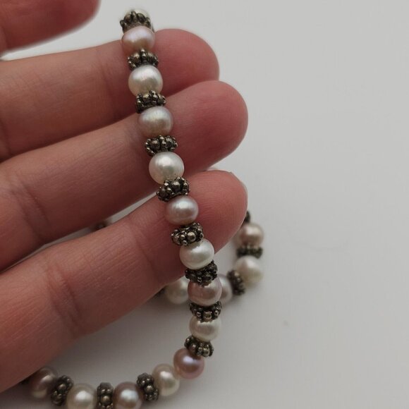 Classic 18" Freshwater Pearl Necklace Pink White Silver Beads Feminine Romantic - Picture 8 of 16